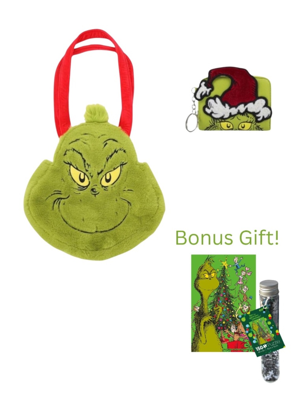 Dr. Seuss’ The Grinch Plush Tote Bag & Wallet Set - Officially Licensed